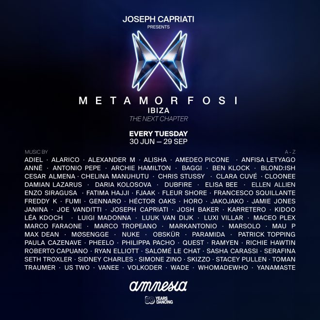 METAMORFOSI Marks Amnesia’s 50th Anniversary with a Definitive 2026 Summer Line-up